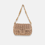 Caterina Bertini Medium Crochet Flapover Shoulder Bag in Metallic Gold - Big Bag NY