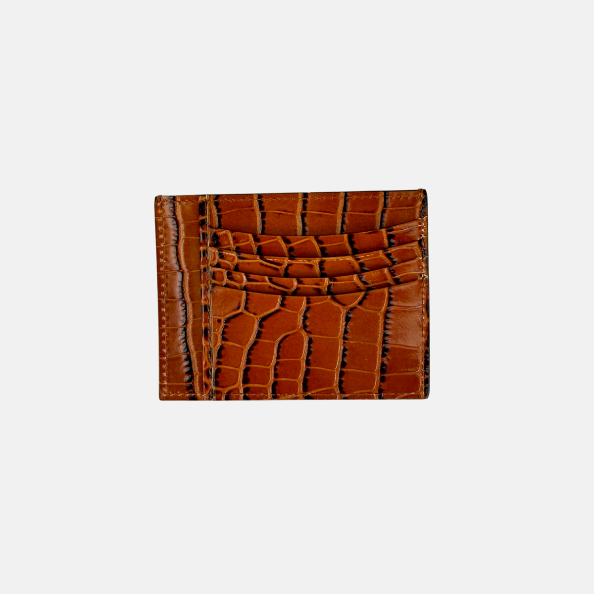 Biagini Croco Embossed Compact Credit Card Organizer in Cognac - Big Bag NY