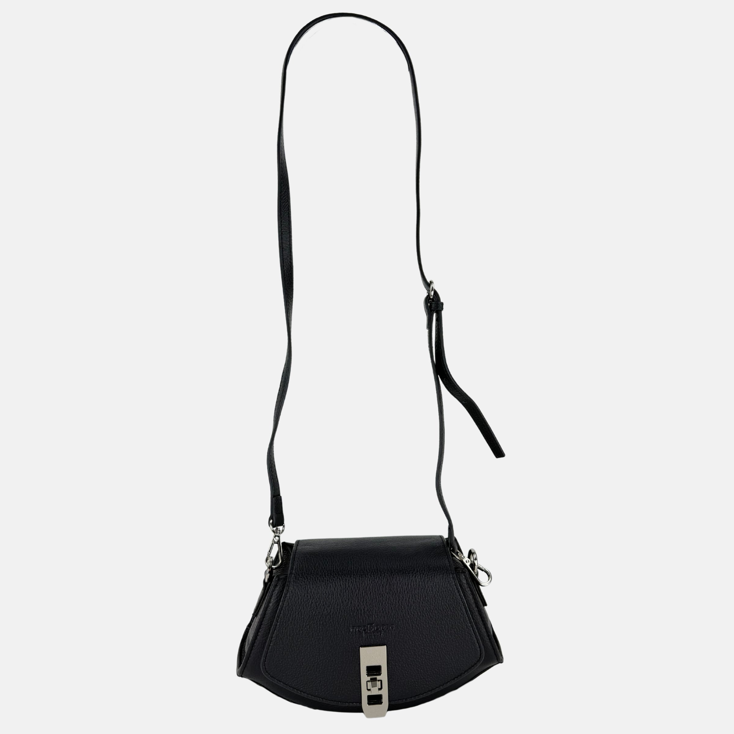 Frederic Black Turn Lock Crossbody with Silver Hardware - Big Bag NY