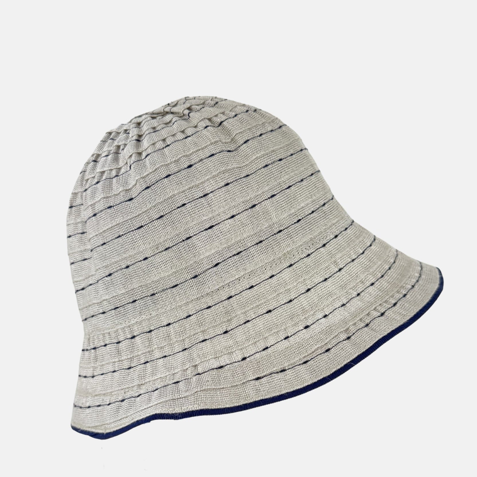 Ferruccio Vecchi Sandra Flax Blend Hat with Blue Trim - Big Bag NY