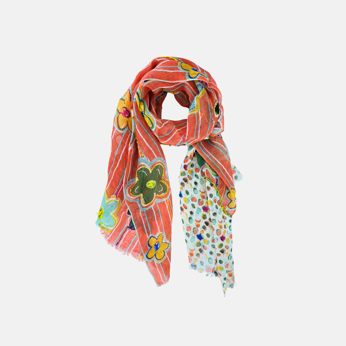 Storiatipic Anne Embroidered Linen Scarf in Orange - Big Bag NY