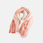 Saldarini Pink and White Floral and Stripe Layered Silk Scarf in Peach - Big Bag NY