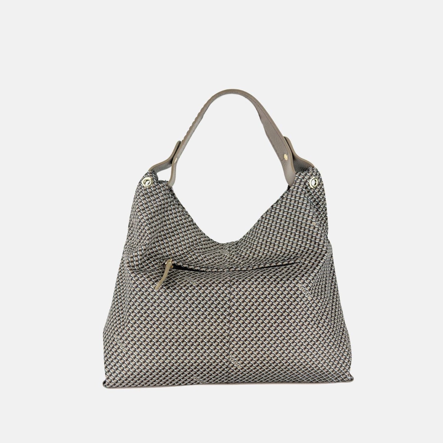 PLINIO by Visona Large Triangle Shoulder Bag in Taupe - Big Bag NY