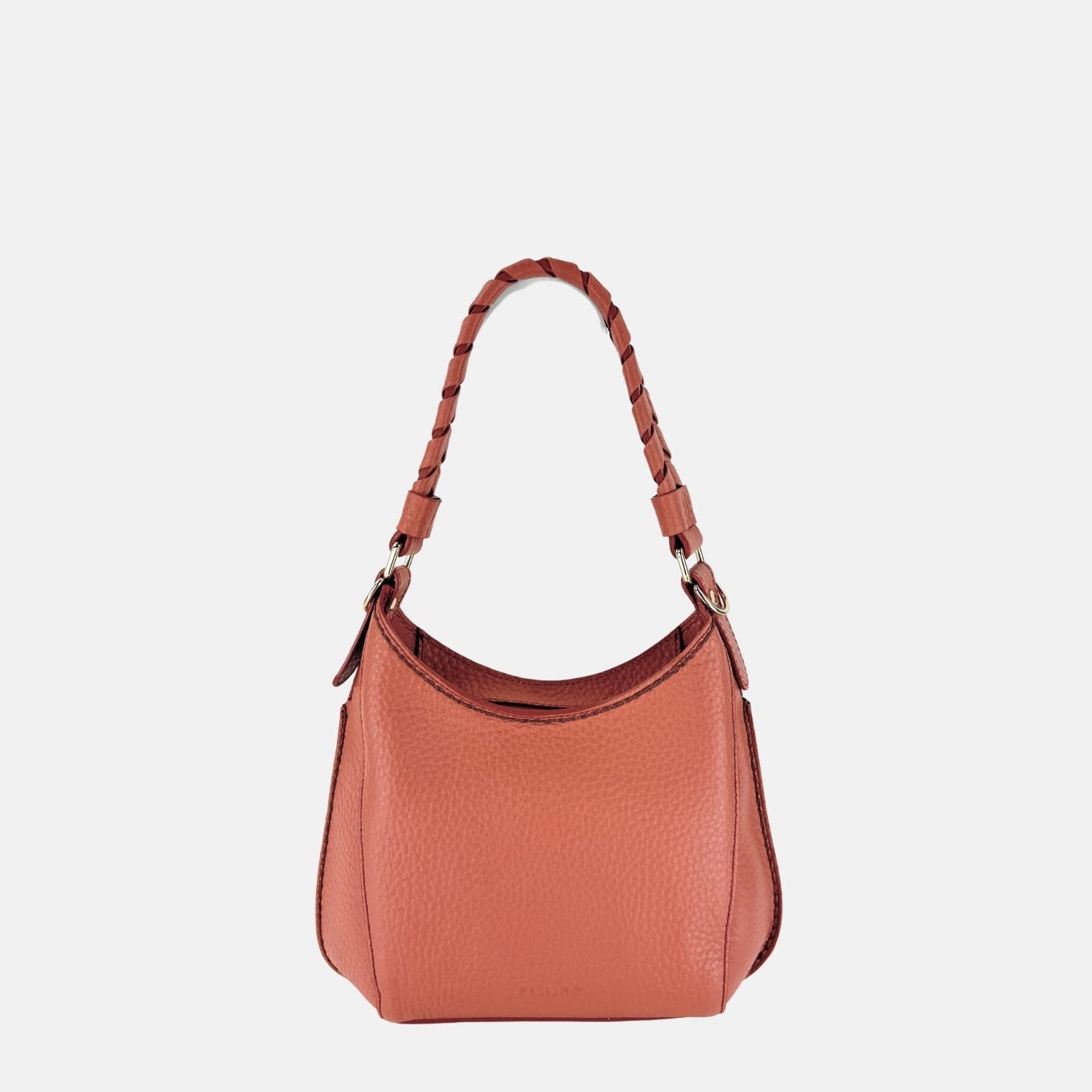 Plinio Visona Braided Top Handle Small Shoulder Bag in Blush - Big Bag NY