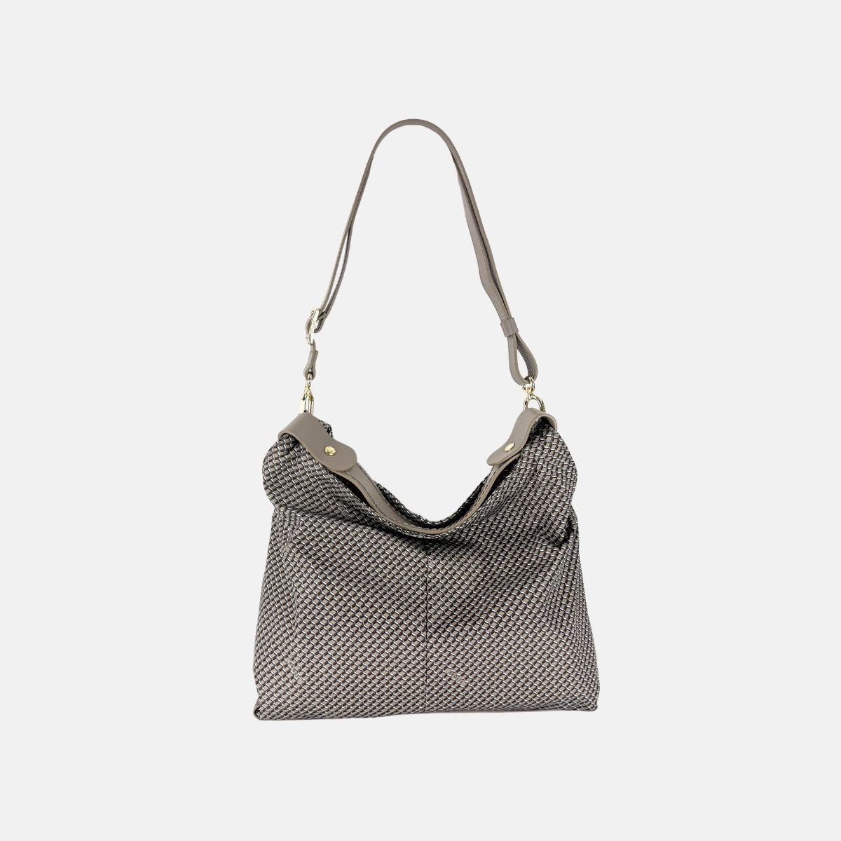 PLINIO Medium Triangle Shoulder Bag in Taupe - Big Bag NY