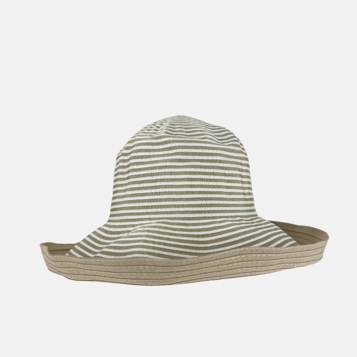Grevi Wide Brim Striped Cotton Bucket Hat  in Beige - Big Bag NY