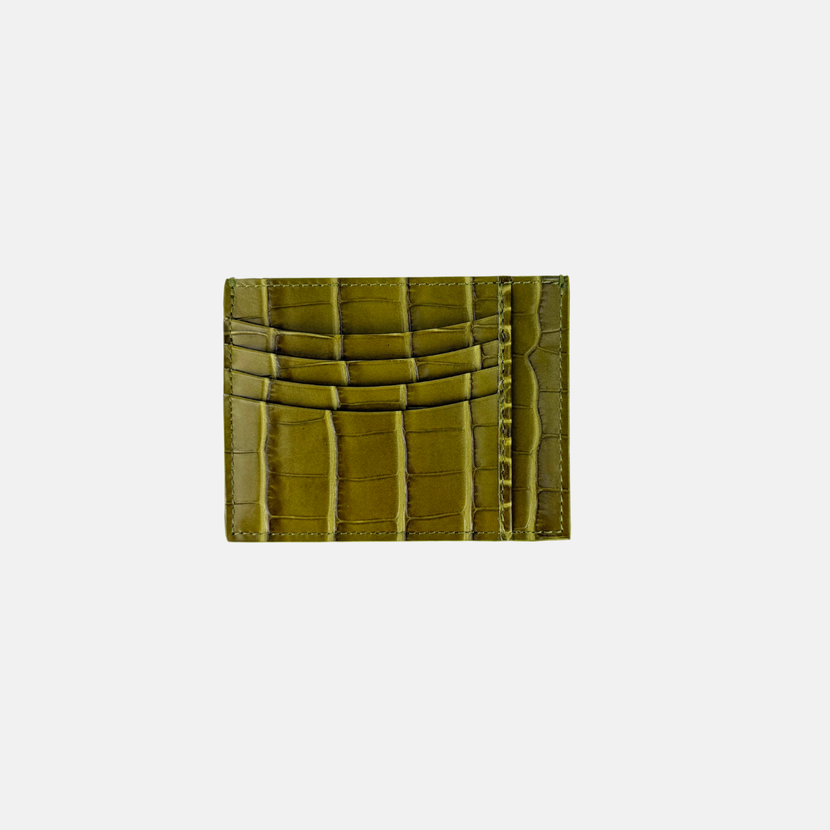 Biagini Croco Embossed Compact Credit Card Organizer in Olive Green - Big Bag NY