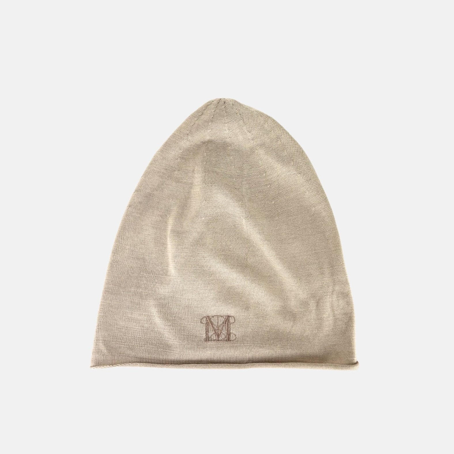 CA4LA MET logo Oversized Silk Knit Cap in Beige - Big Bag NY