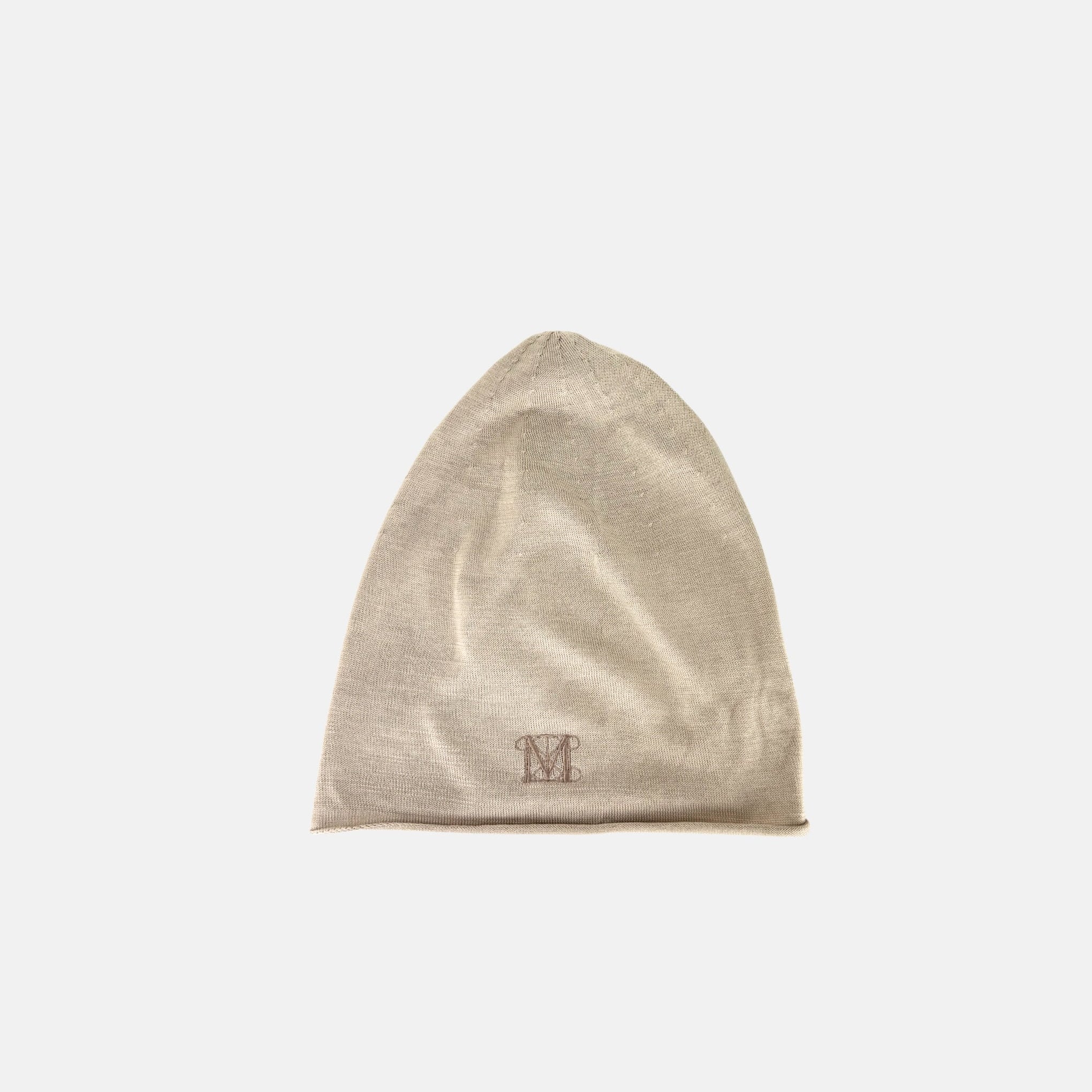 CA4LA MET logo Oversized Silk Knit Cap in Beige - Big Bag NY