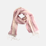 Saldarini Pink and White Floral and Stripe Layered Silk Scarf in Pink - Big Bag NY