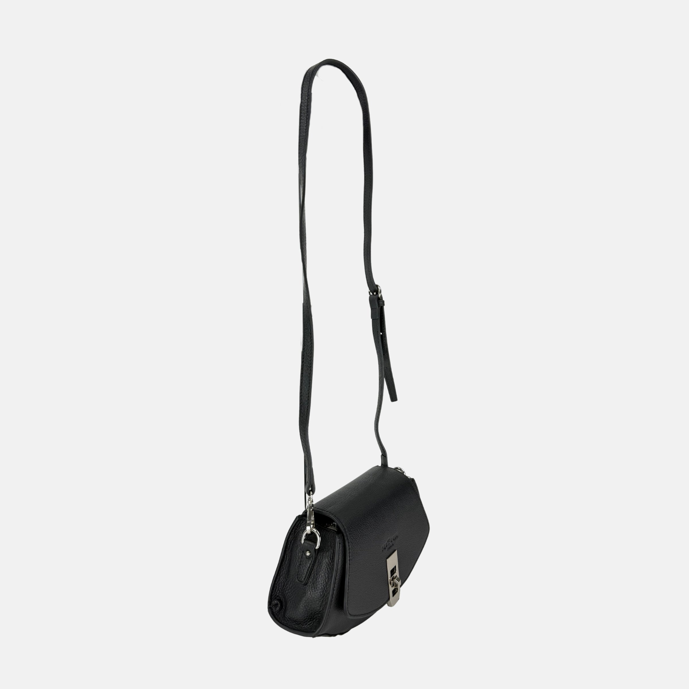 Frederic Black Turn Lock Crossbody with Silver Hardware - Big Bag NY