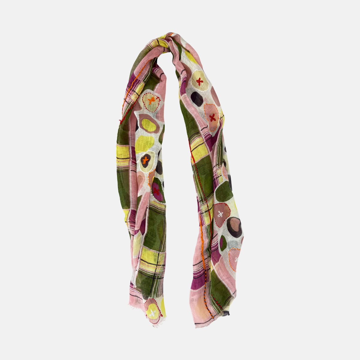 Storiatipic Ayo Embroidered Linen Scarf in Rose - Big Bag NY