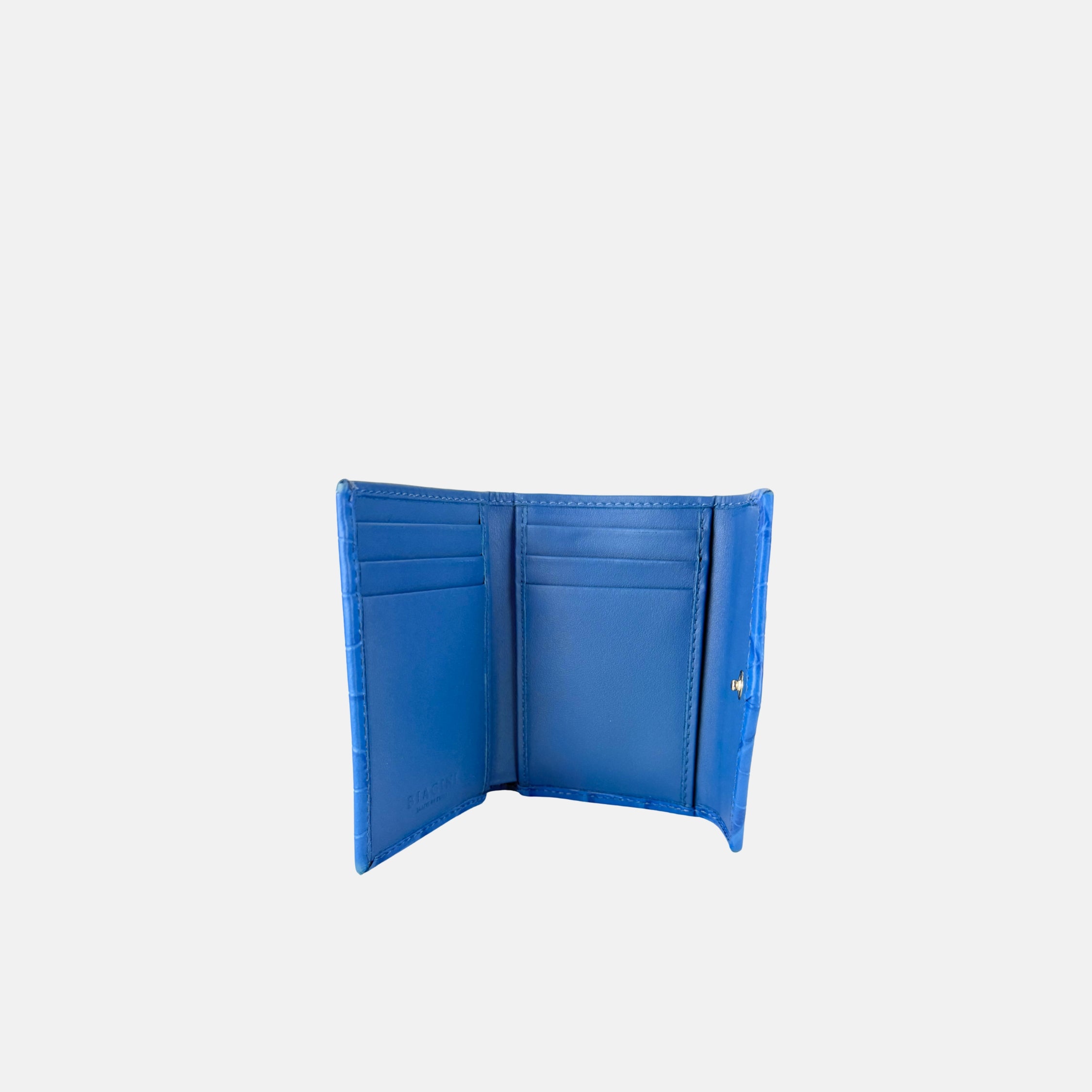 Biagini Croco Embossed Compact Credit Card Flap Wallet in Cielo Blue - Big Bag NY
