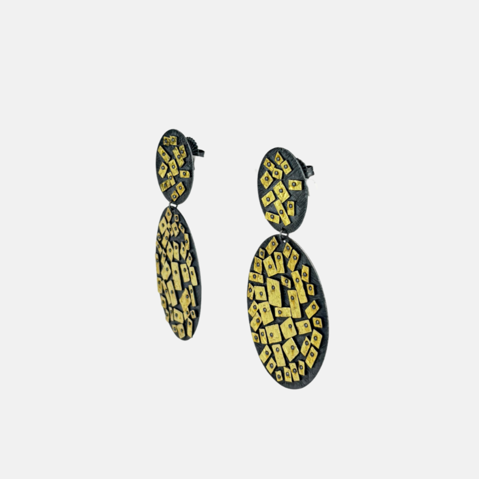 Heather Guidero Double Gold Mosaic Post Top Earrings - Big Bag NY