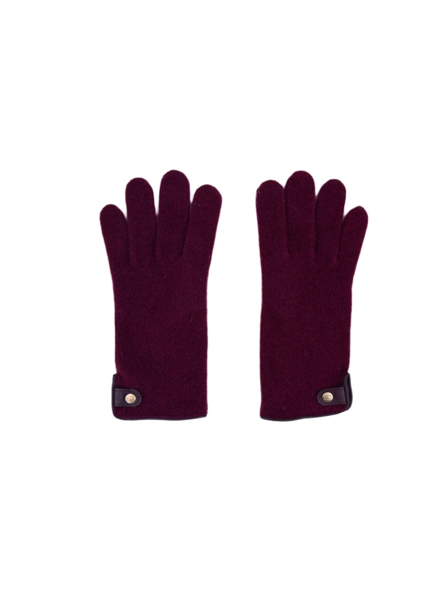 Santacana Cashmere Gloves with Leather Trim In Burgundy - Big Bag NY