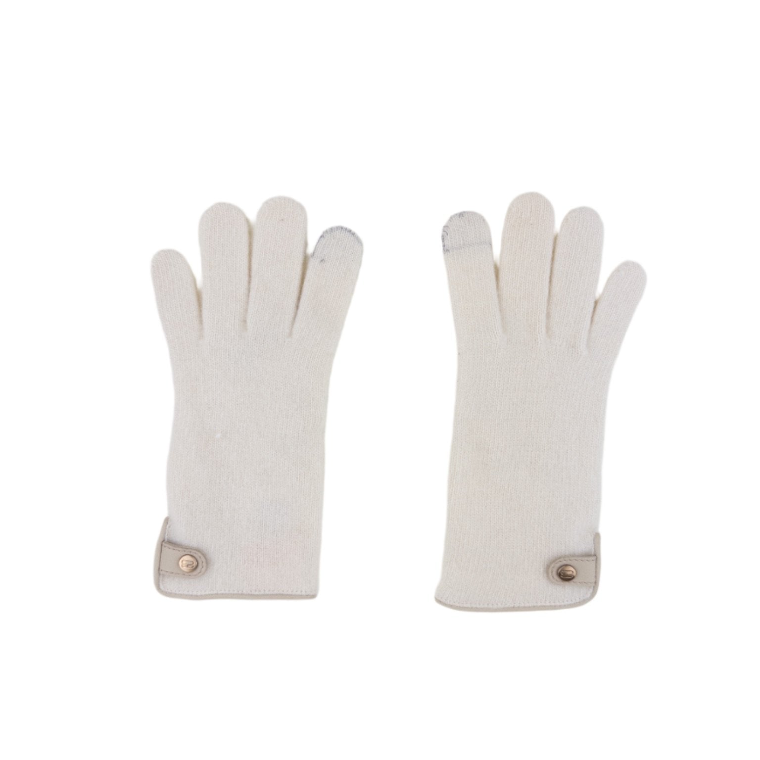 Santacana Cashmere Gloves with Leather Trim In White - Big Bag NY