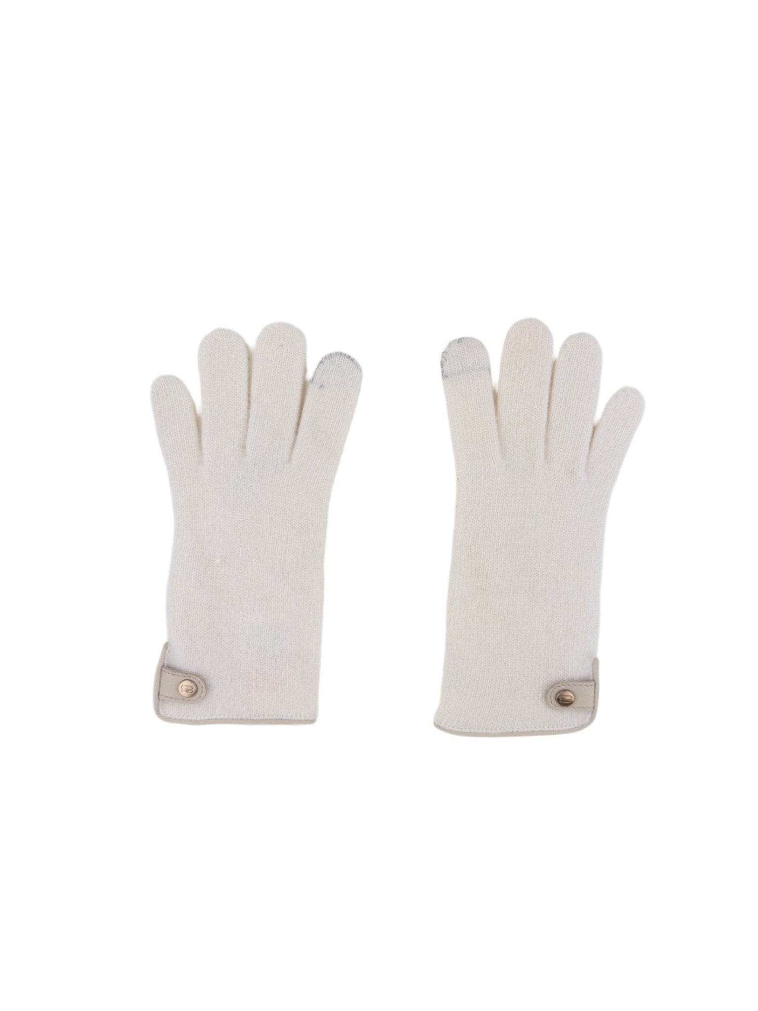 Santacana Cashmere Gloves with Leather Trim In White - Big Bag NY