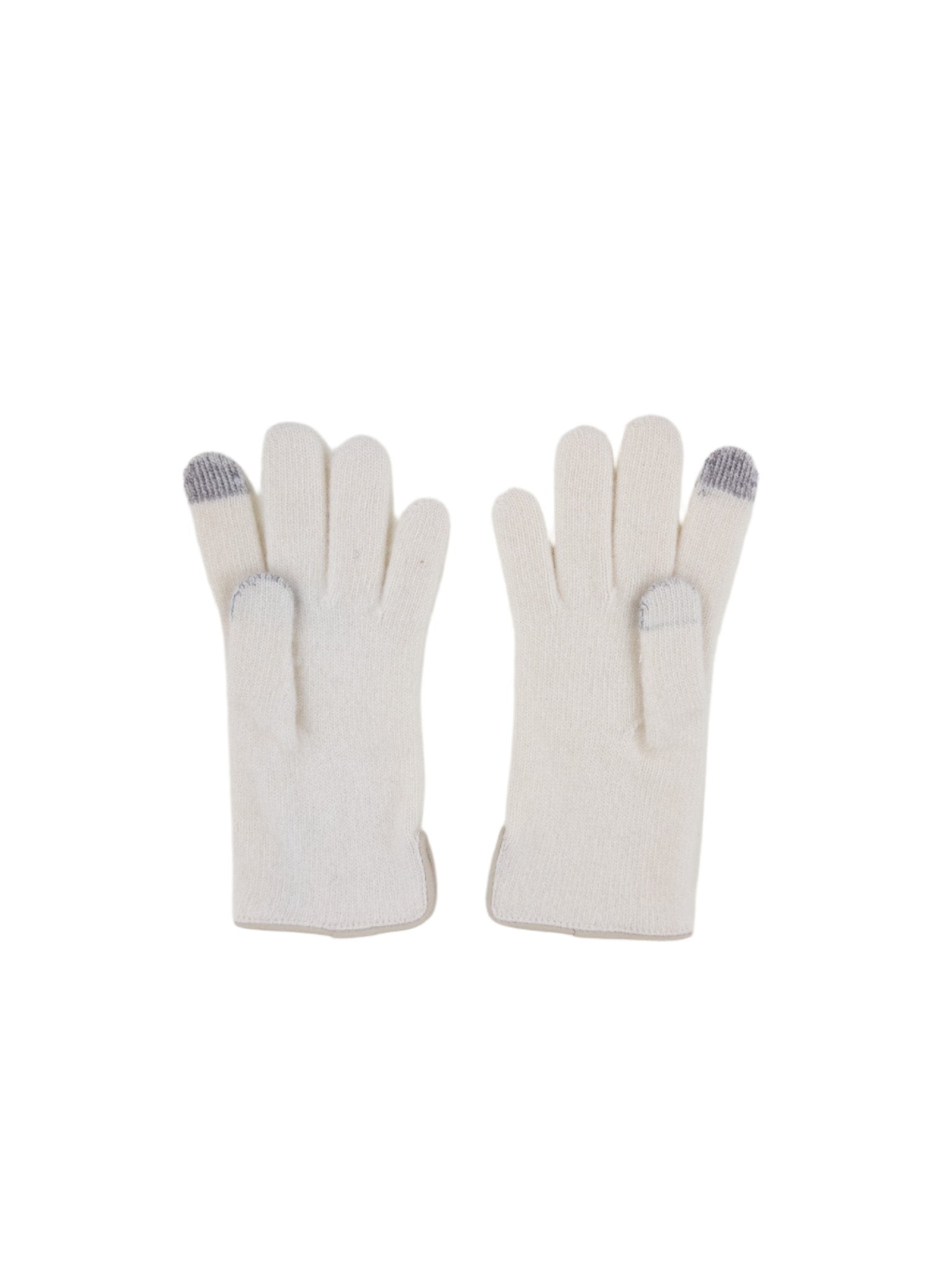 Santacana Cashmere Gloves with Leather Trim In White - Big Bag NY