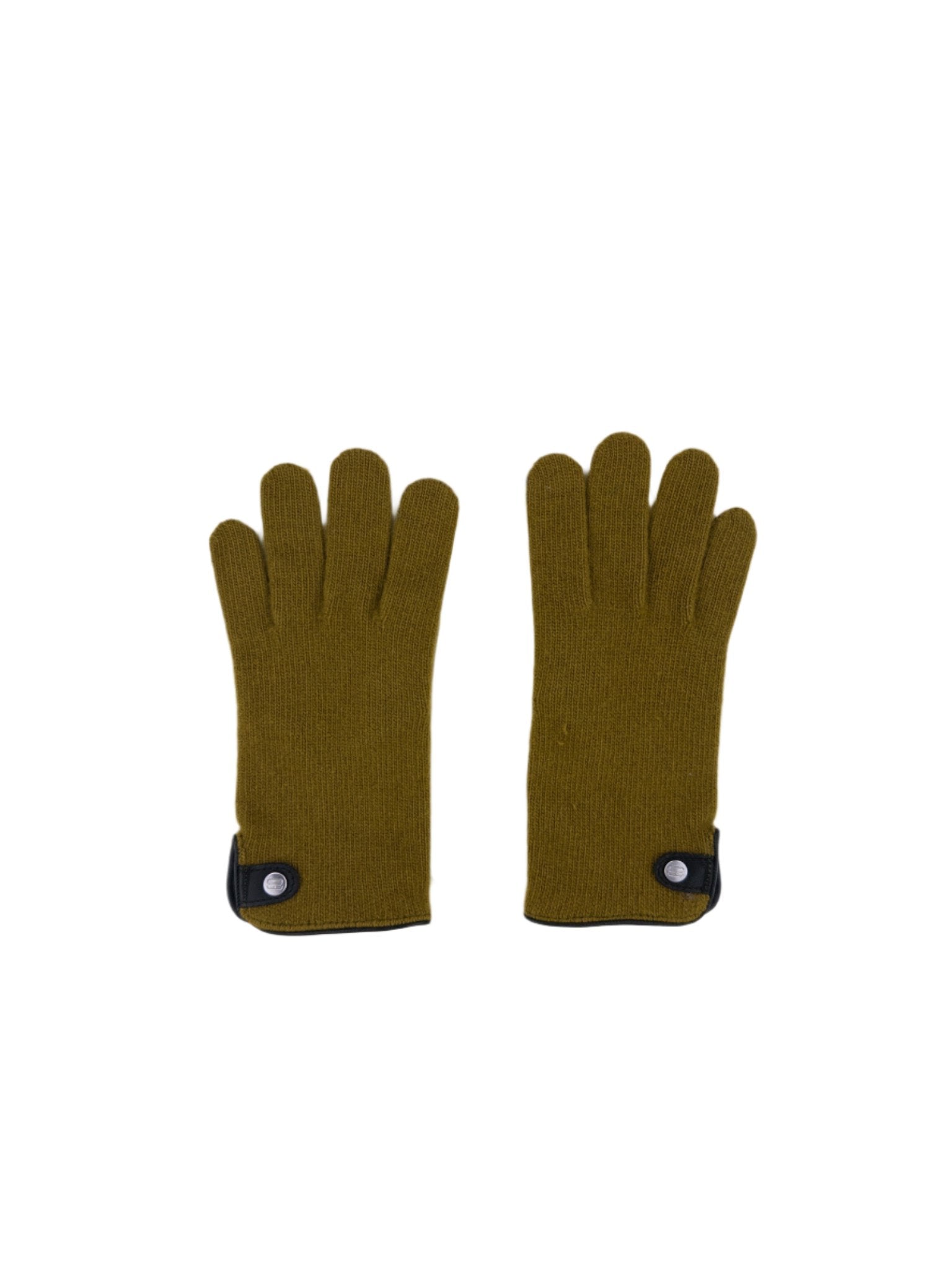 Santacana Cashmere Gloves with Leather Trim In Olive - Big Bag NY