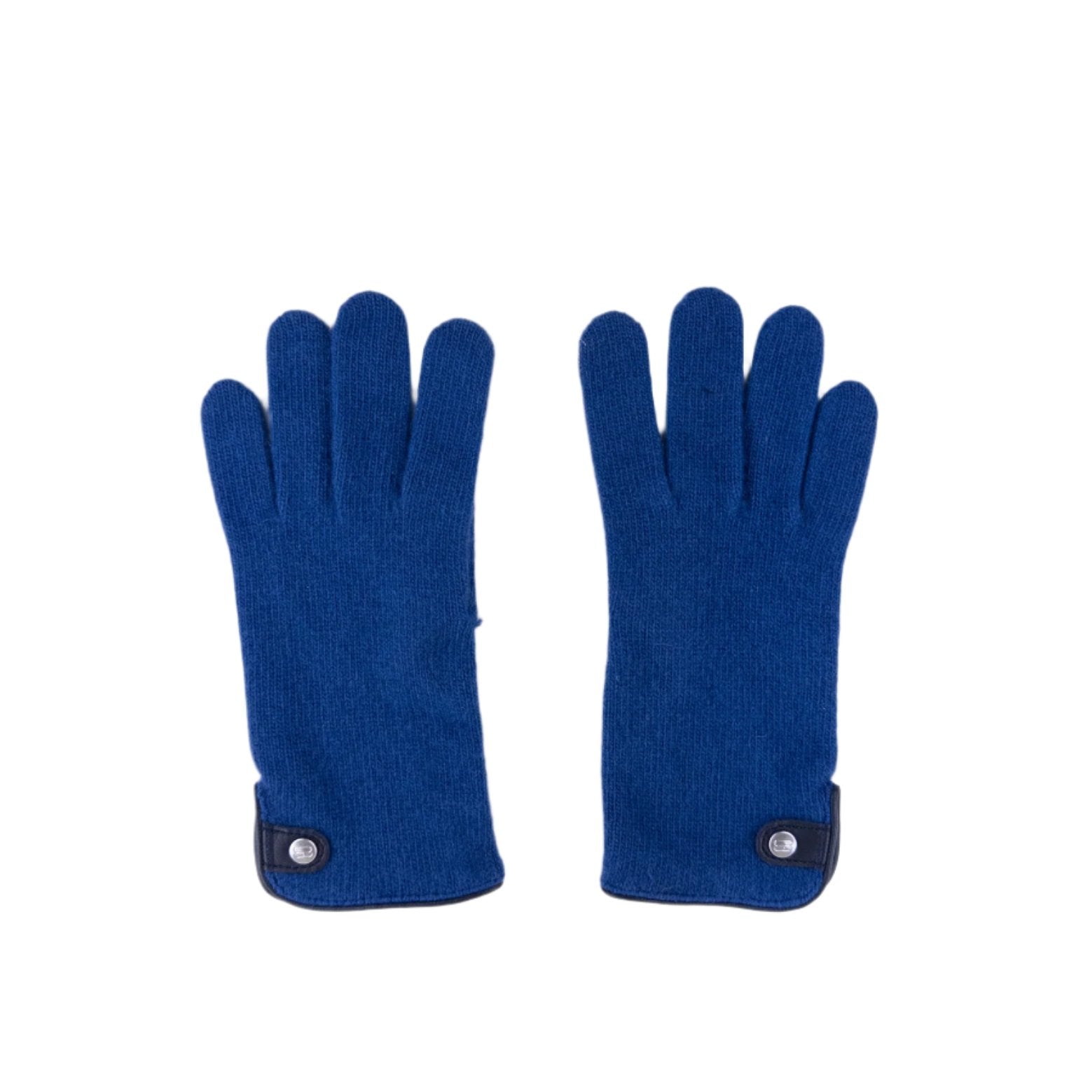 Santacana Cashmere Gloves with Leather Trim In Blue - Big Bag NY