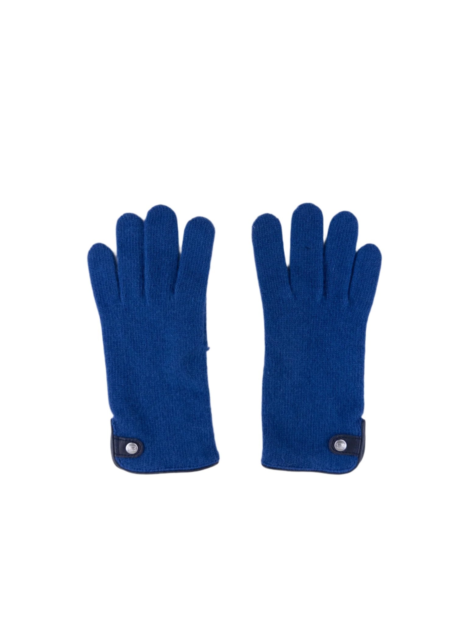 Santacana Cashmere Gloves with Leather Trim In Blue - Big Bag NY