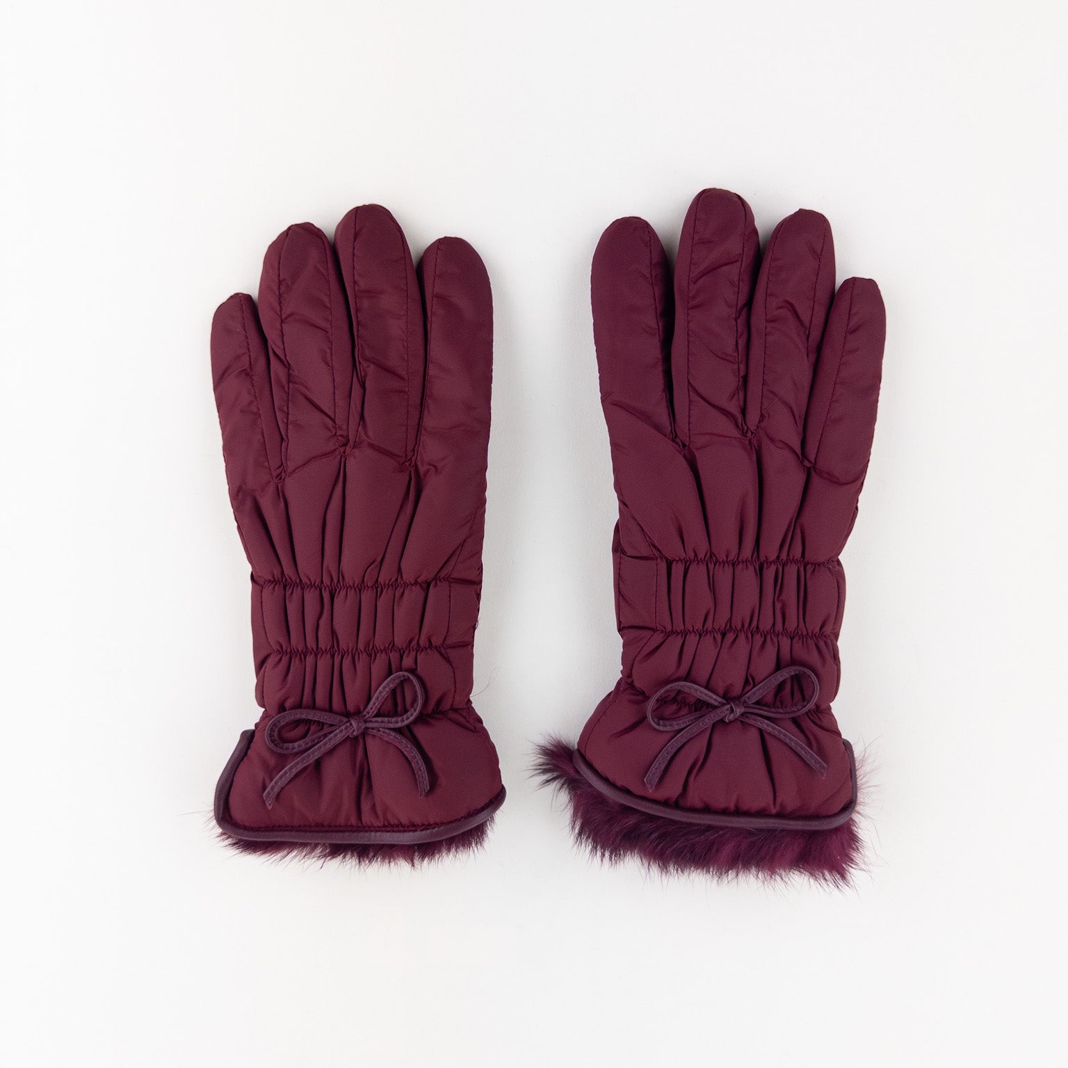 Santacana Pleated Gloves with Bow in Burgundy - Big Bag NY