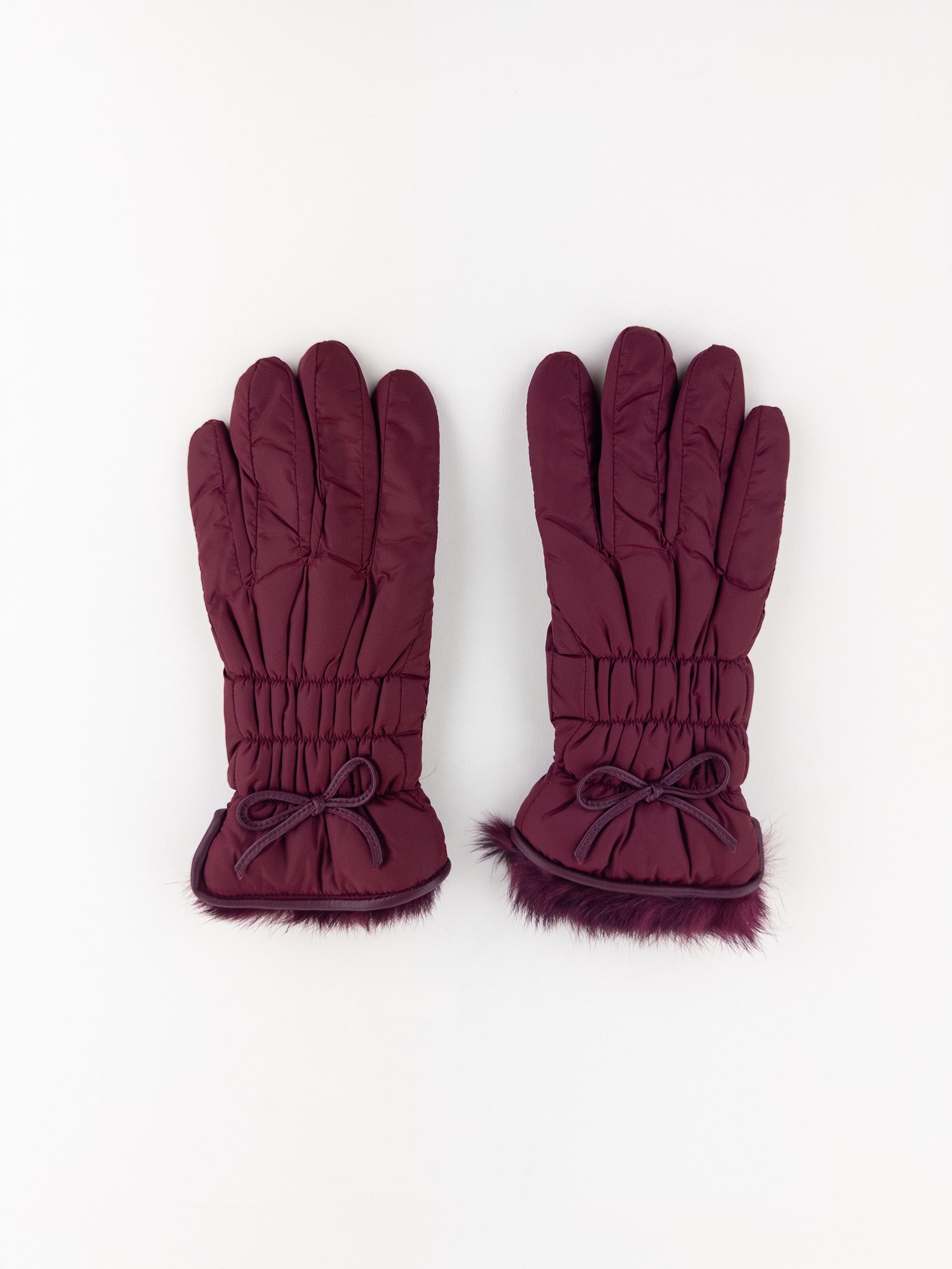 Santacana Pleated Gloves with Bow in Burgundy - Big Bag NY