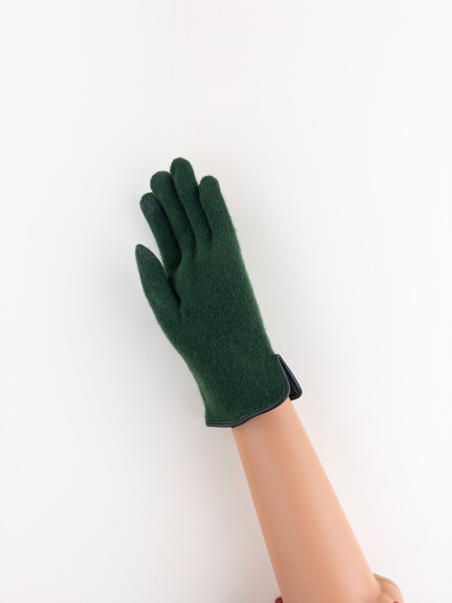 Santacana Cashmere Gloves with Leather Trim In Forest - Big Bag NY