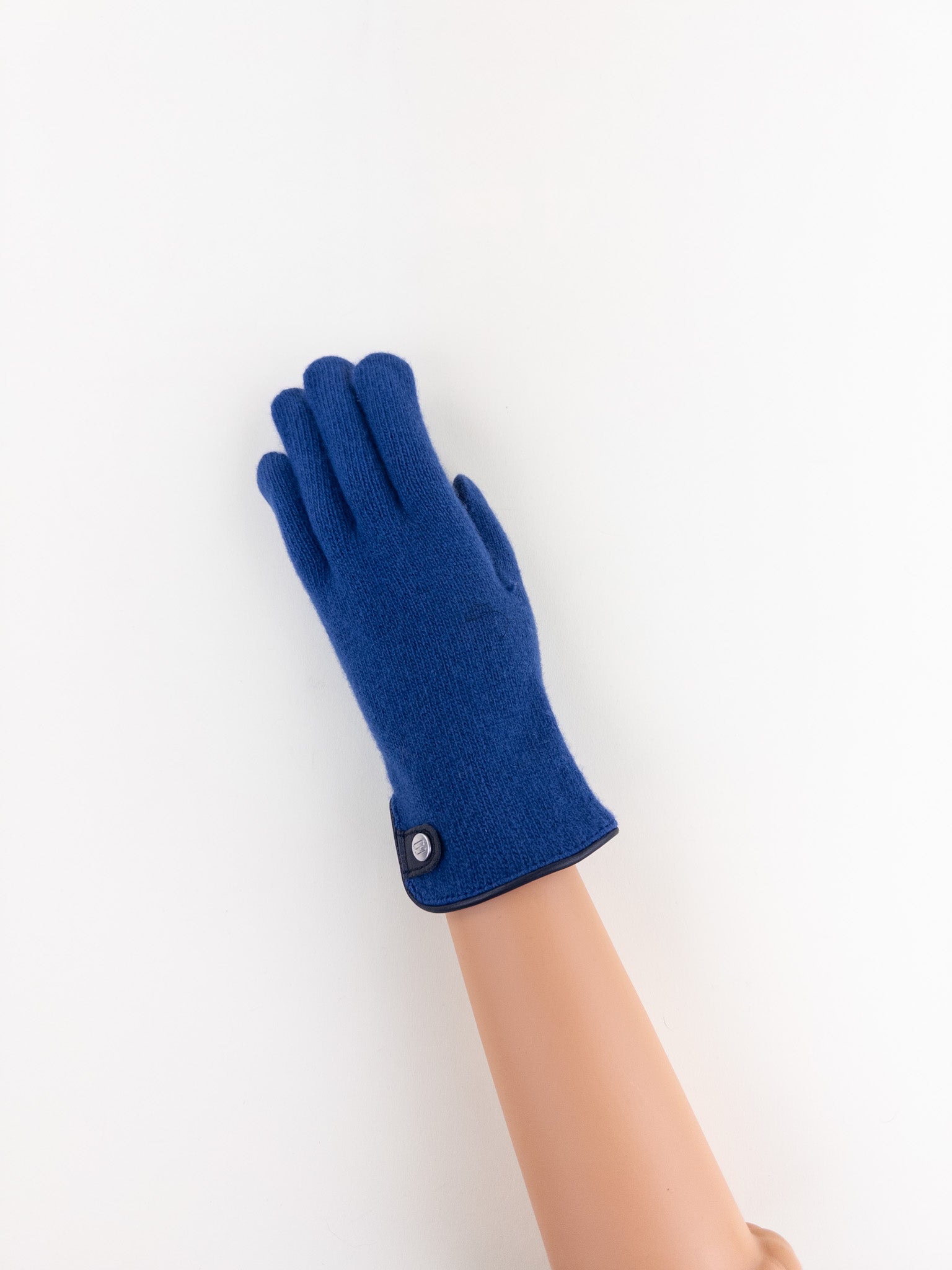 Santacana Cashmere Gloves with Leather Trim In Blue - Big Bag NY