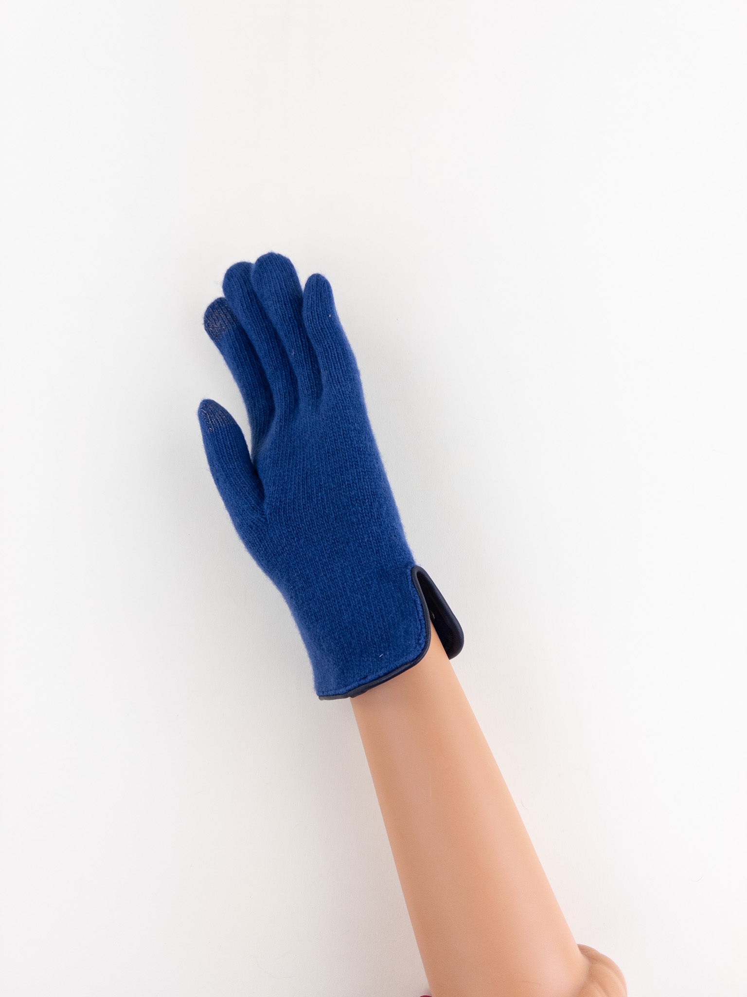 Santacana Cashmere Gloves with Leather Trim In Blue - Big Bag NY