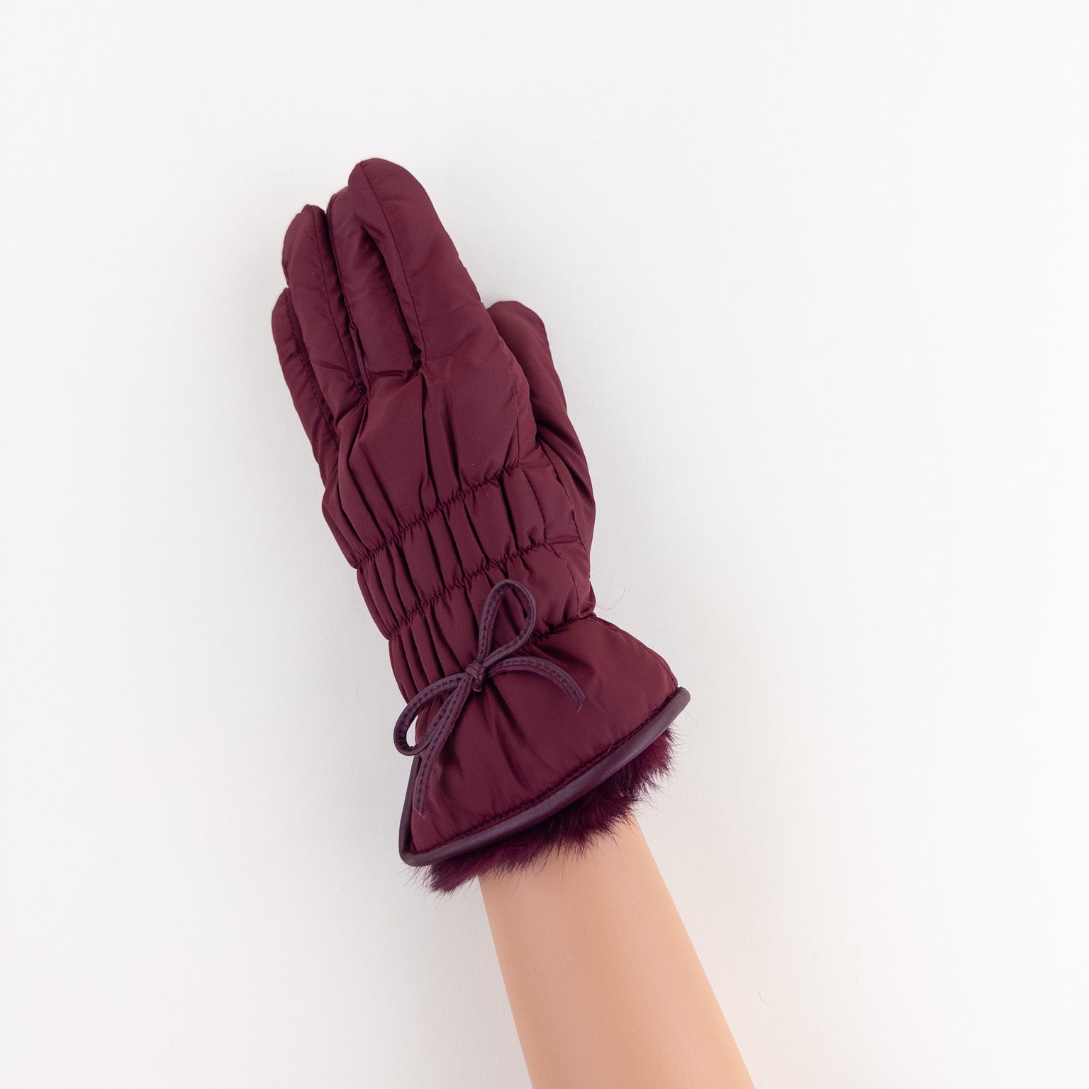 Santacana Pleated Gloves with Bow in Burgundy - Big Bag NY