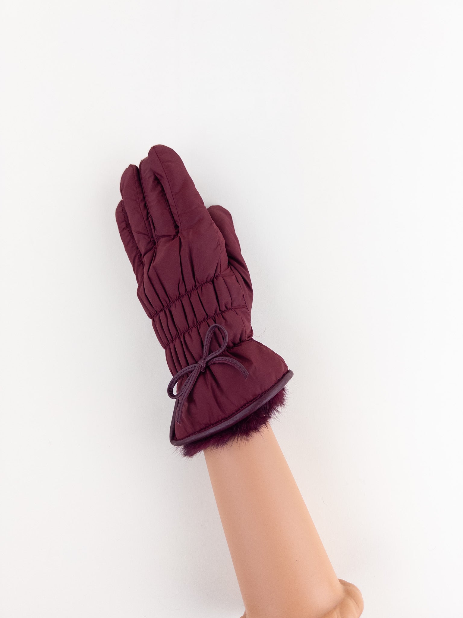 Santacana Pleated Gloves with Bow in Burgundy - Big Bag NY