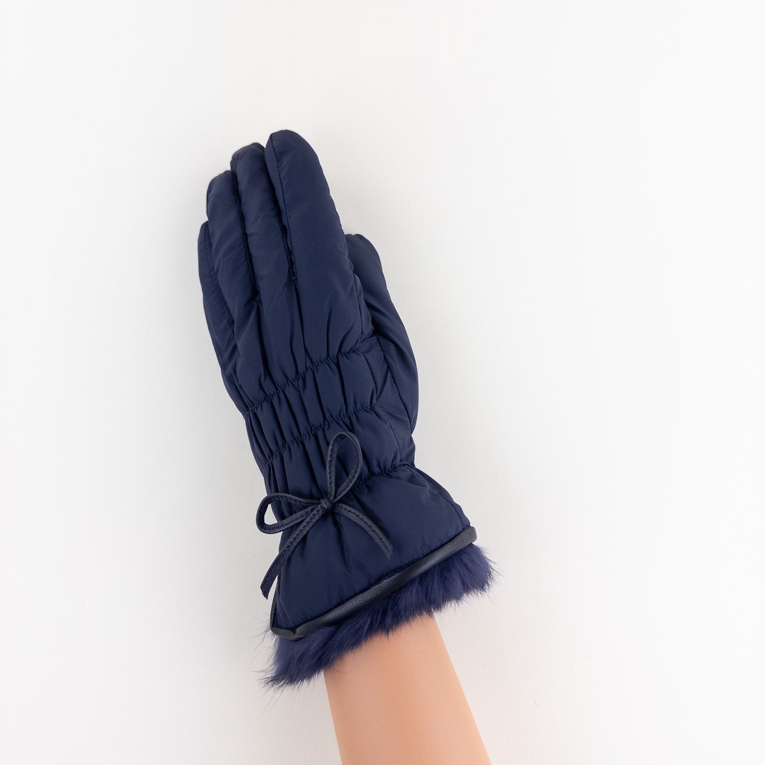 Santacana Pleated Gloves with Bow in Navy - Big Bag NY