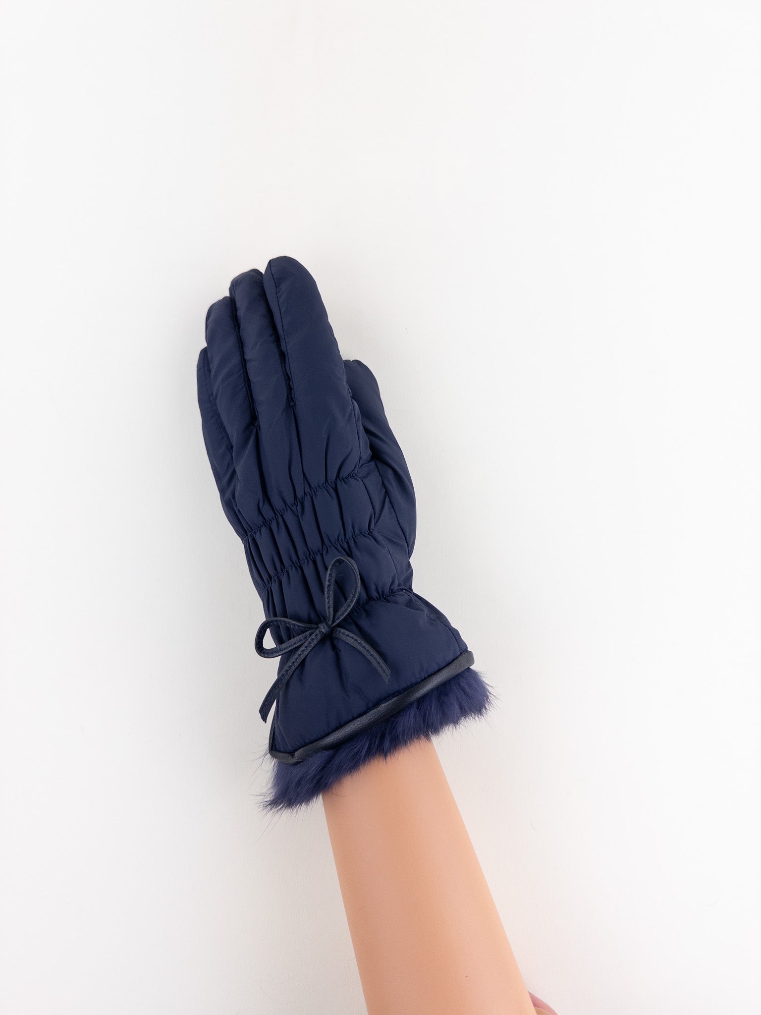 Santacana Pleated Gloves with Bow in Navy - Big Bag NY