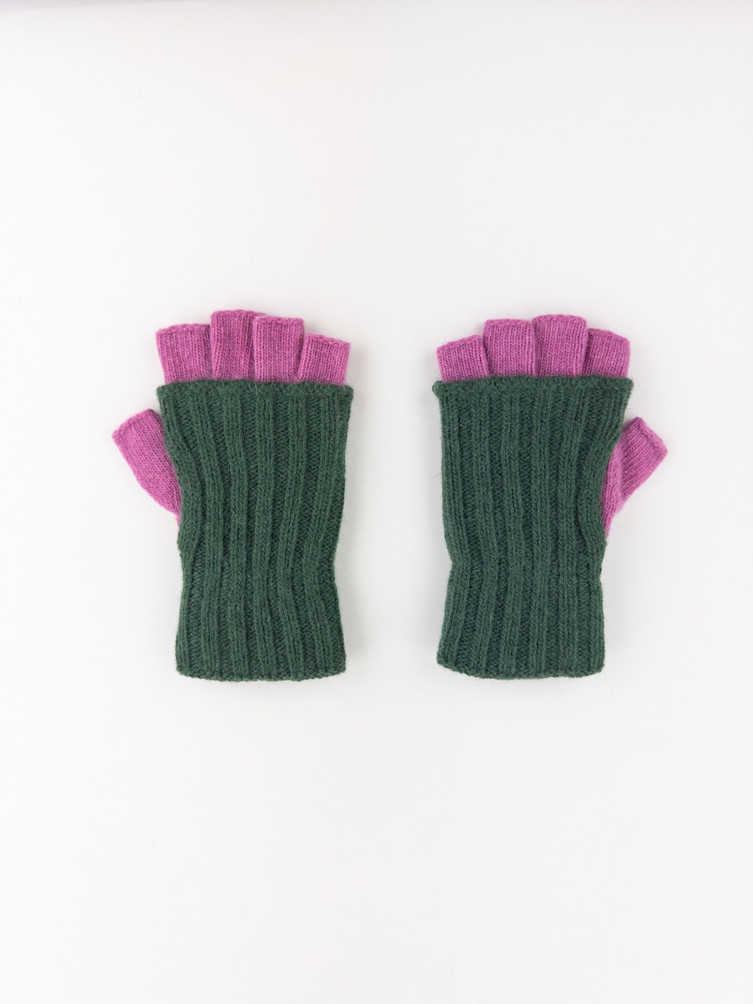 Santacana Two Tone Fingerless Gloves In Green/Pink - Big Bag NY