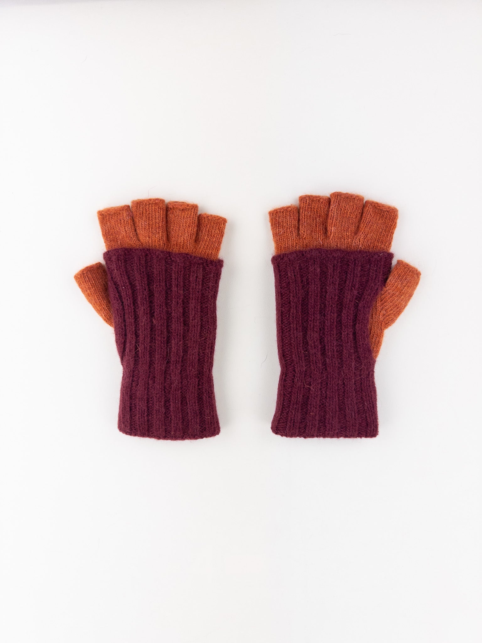 Santacana Two Tone Fingerless Gloves In Burgundy/Orange - Big Bag NY