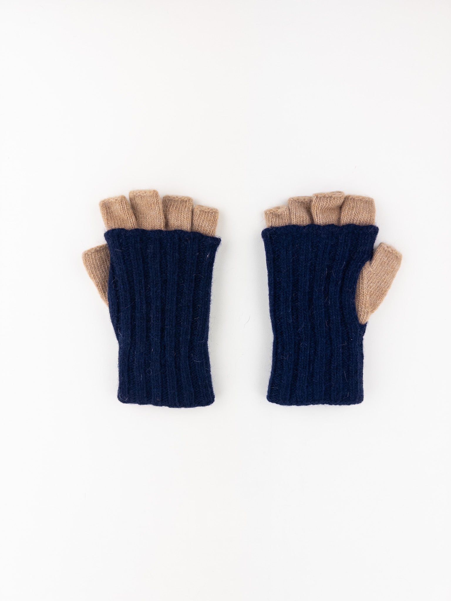 Santacana Two Tone Fingerless Gloves In Navy/Beige - Big Bag NY