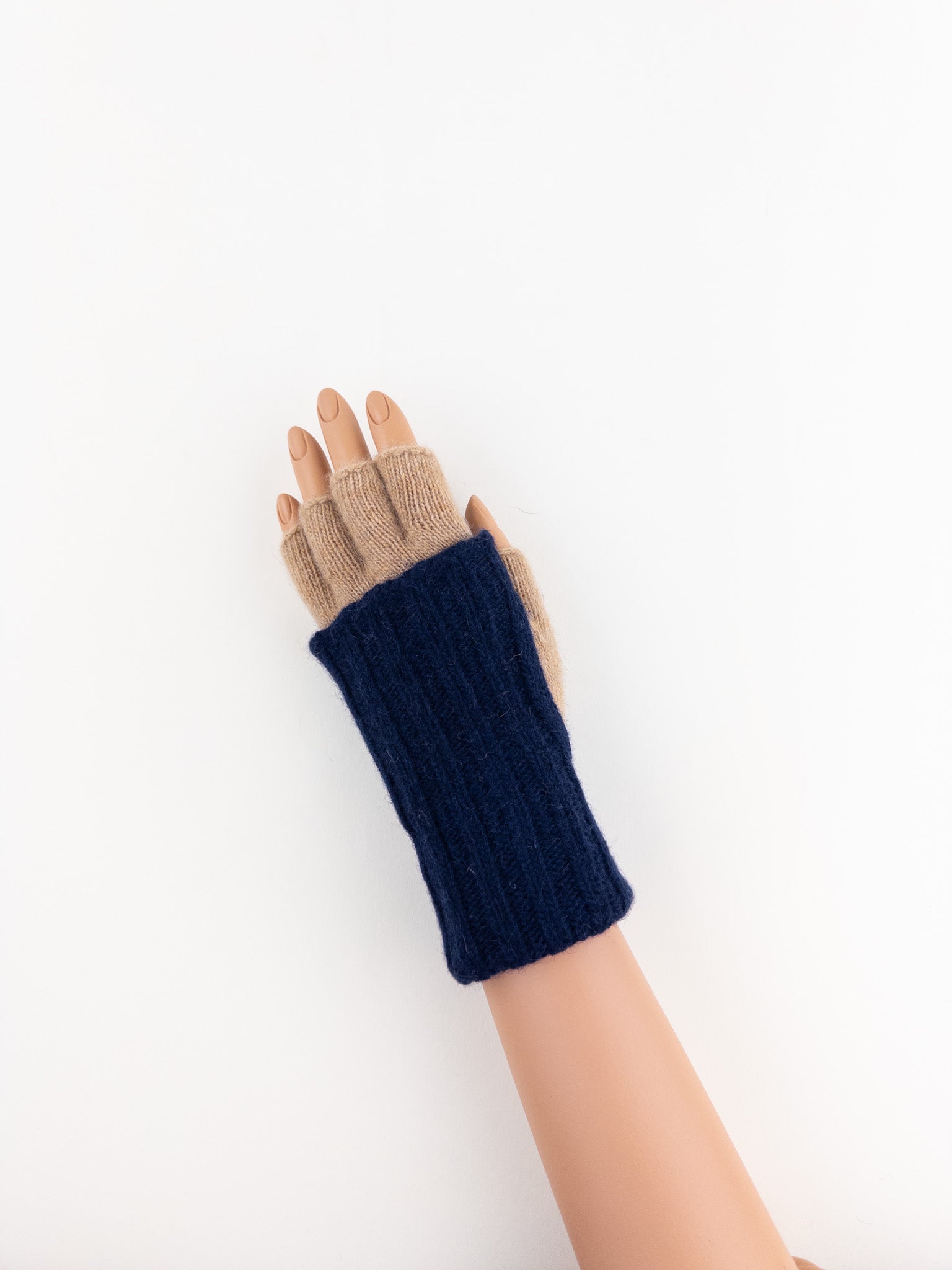 Santacana Two Tone Fingerless Gloves In Navy/Beige - Big Bag NY