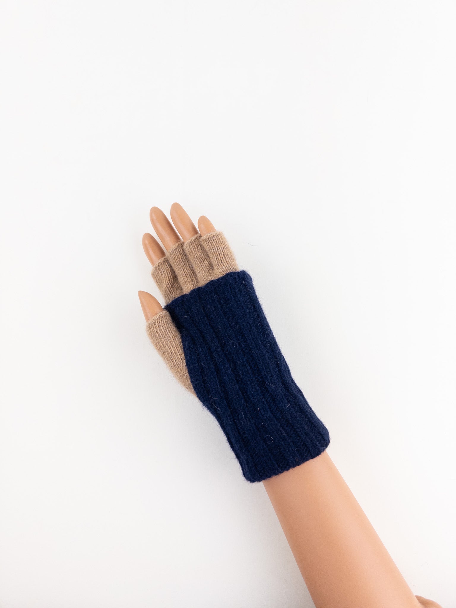 Santacana Two Tone Fingerless Gloves In Navy/Beige - Big Bag NY