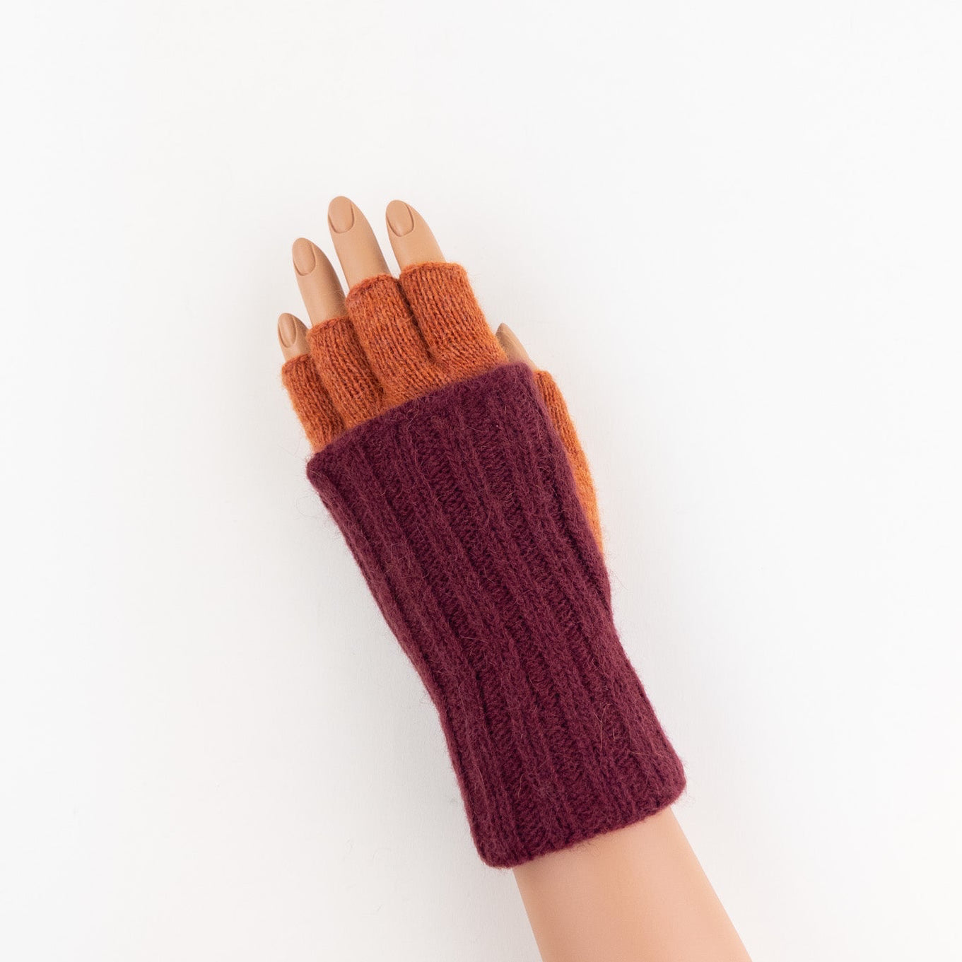 Santacana Two Tone Fingerless Gloves In Burgundy/Orange - Big Bag NY