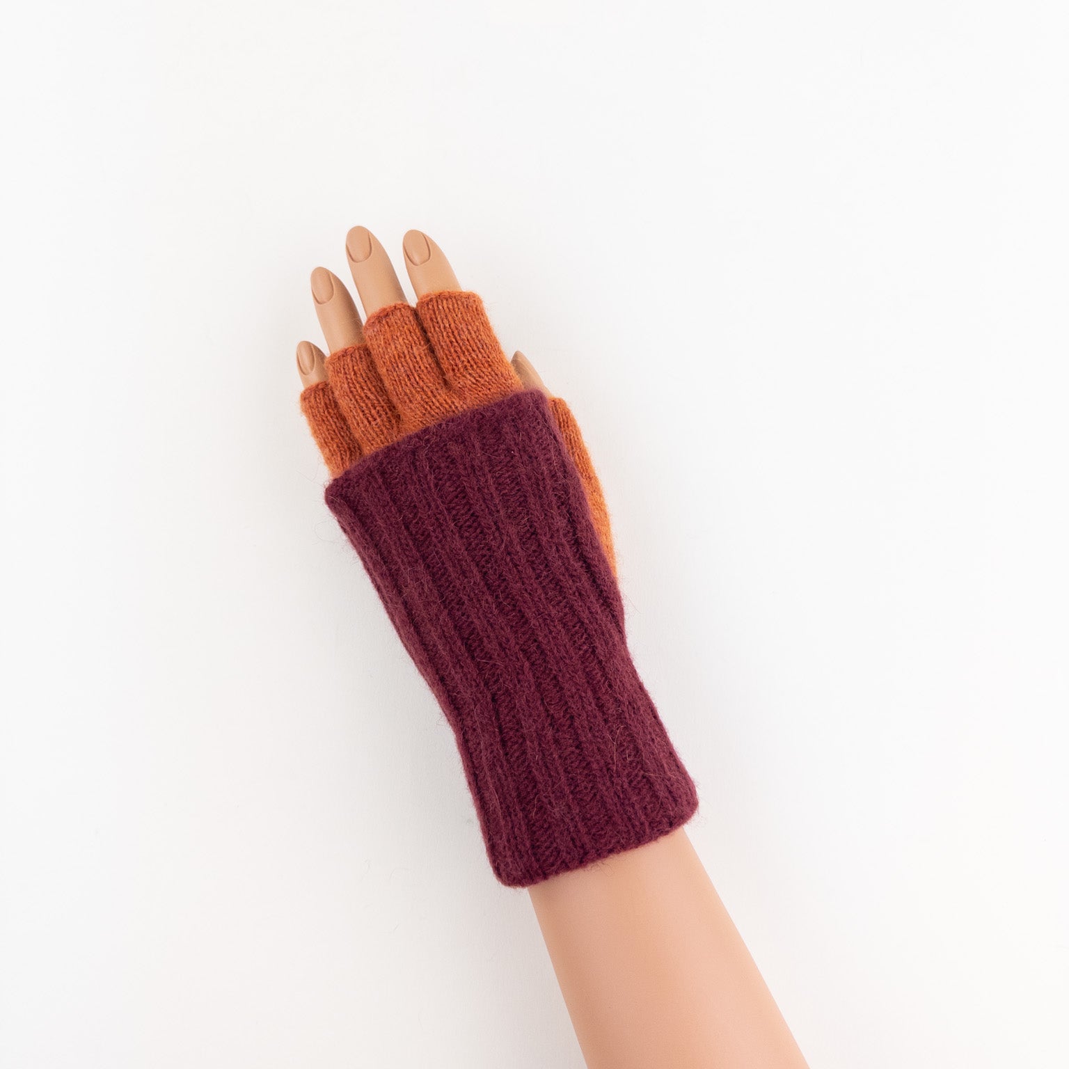 Santacana Two Tone Fingerless Gloves In Burgundy/Orange - Big Bag NY