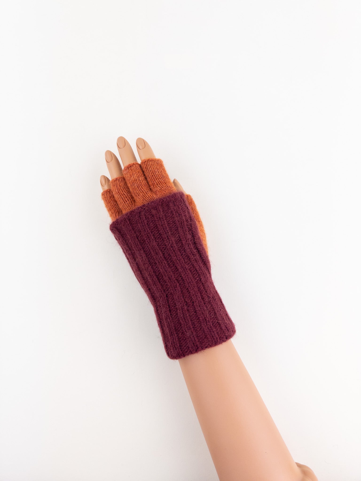 Santacana Two Tone Fingerless Gloves In Burgundy/Orange - Big Bag NY