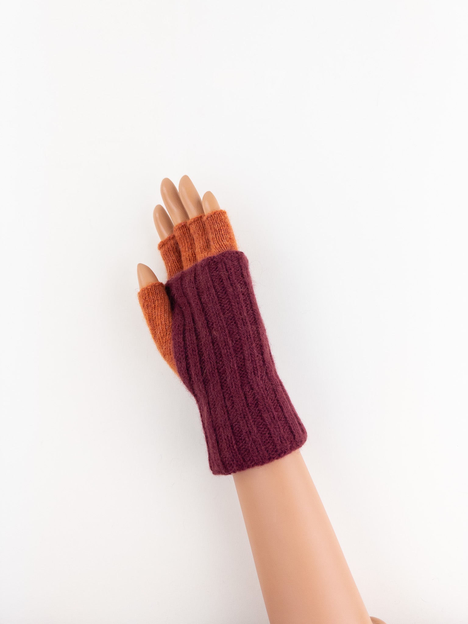 Santacana Two Tone Fingerless Gloves In Burgundy/Orange - Big Bag NY