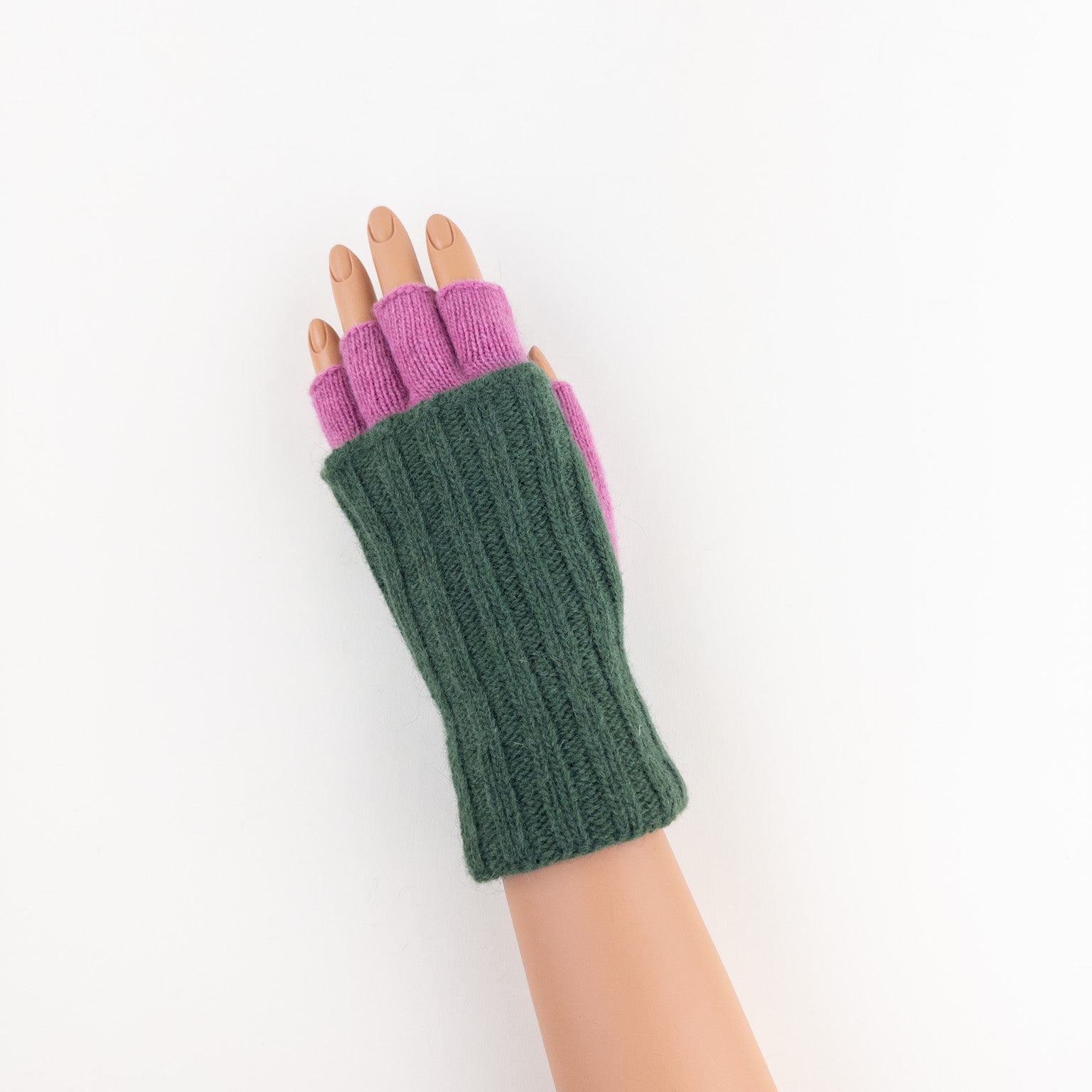 Santacana Two Tone Fingerless Gloves In Green/Pink - Big Bag NY