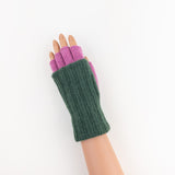 Santacana Two Tone Fingerless Gloves In Green/Pink - Big Bag NY