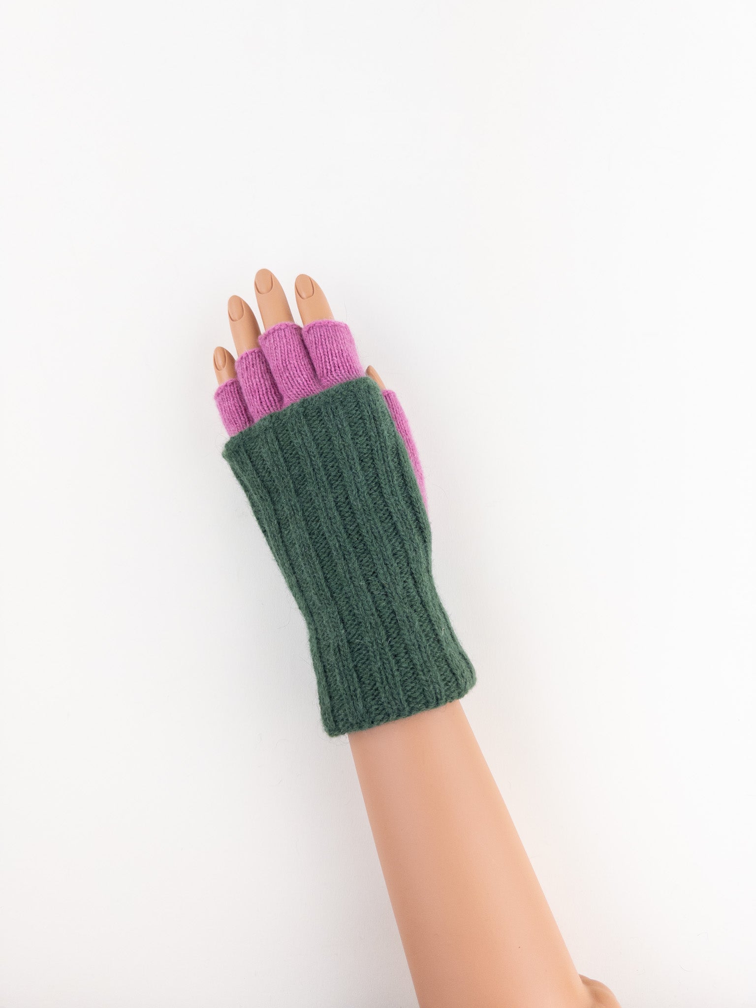 Santacana Two Tone Fingerless Gloves In Green/Pink - Big Bag NY