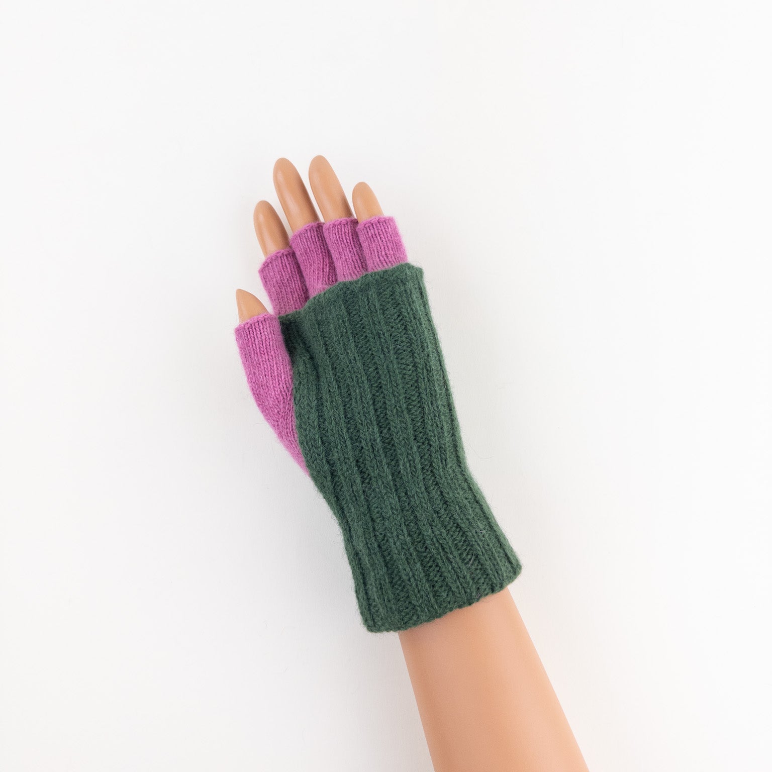 Santacana Two Tone Fingerless Gloves In Green/Pink - Big Bag NY