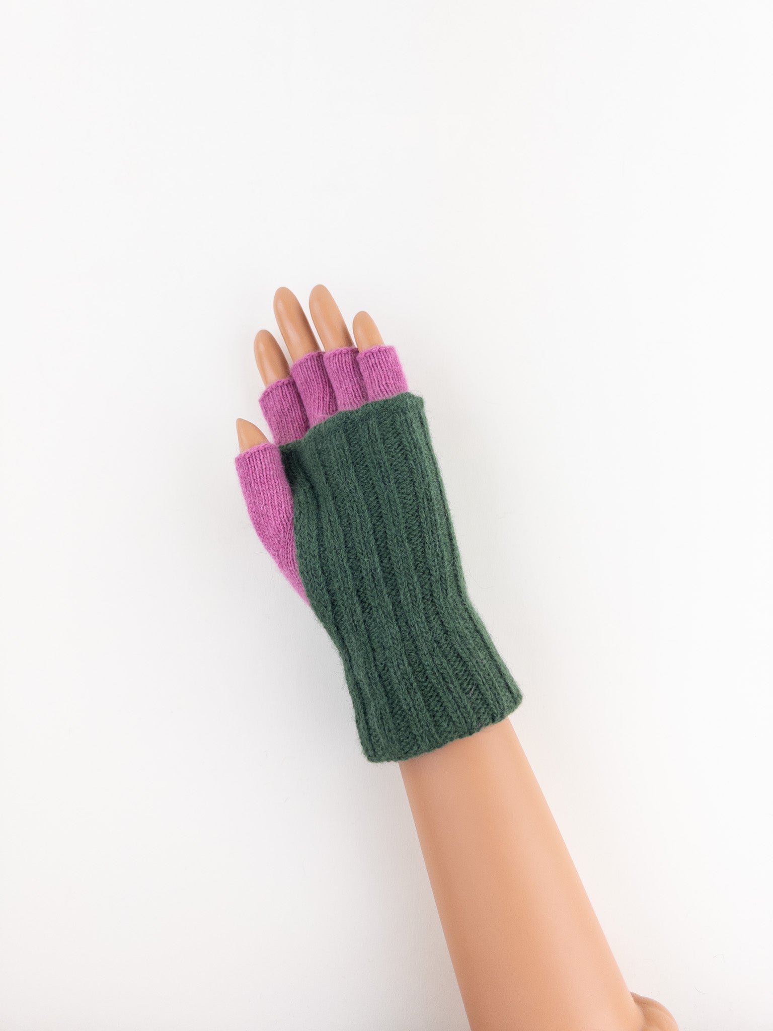 Santacana Two Tone Fingerless Gloves In Green/Pink - Big Bag NY