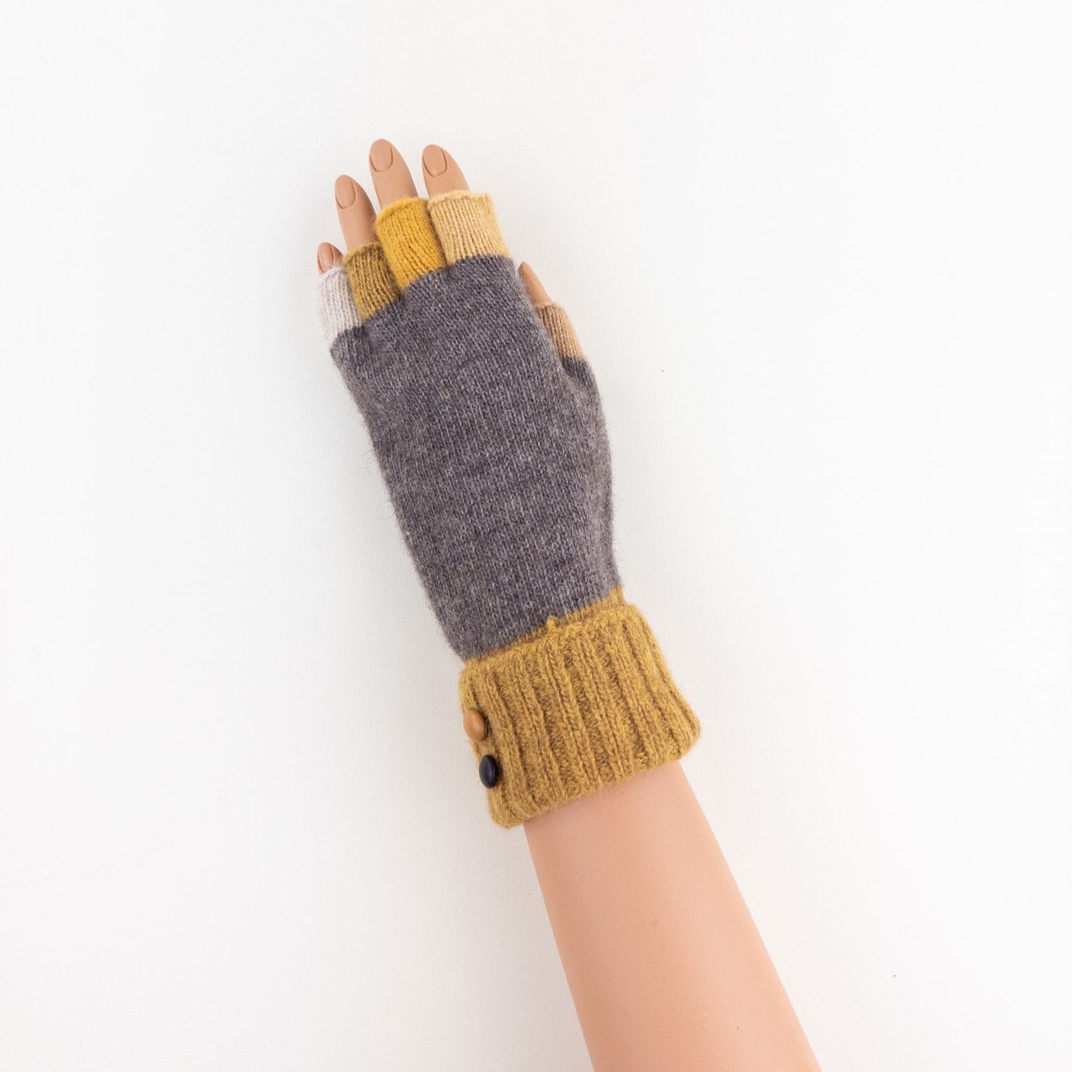 Santacana Wool and Angora Fingerless Multicolor Glove in Vison - Big Bag NY