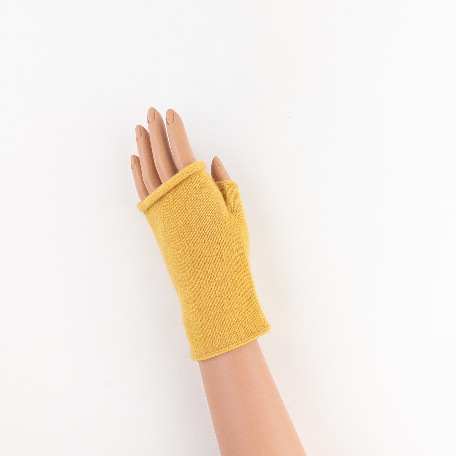 Merino and Cashmere Fingerless Glove with Leather Trim